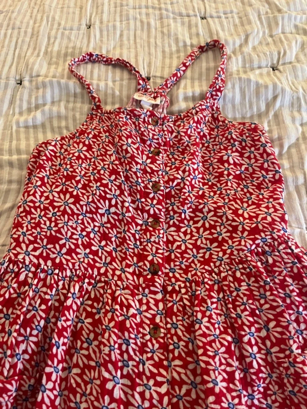 Girls' Red Floral Button-Front Sundress